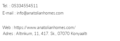 Anatolian Homes telefon numaralar, faks, e-mail, posta adresi ve iletiim bilgileri